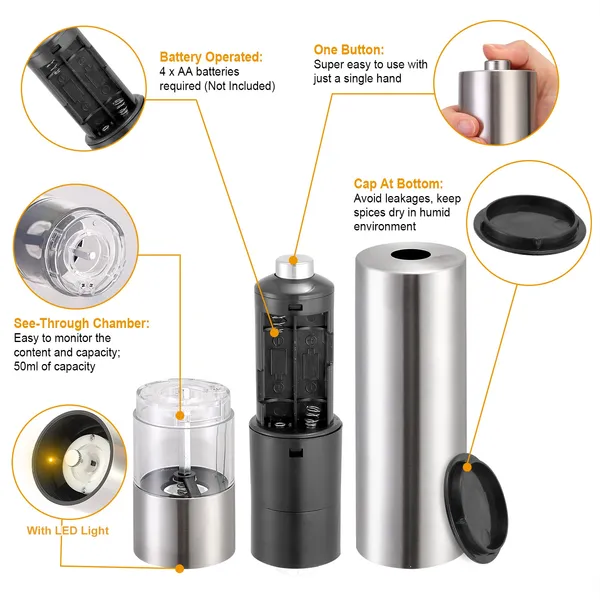 Electric Salt and Pepper Grinder with Adjustable Coarseness