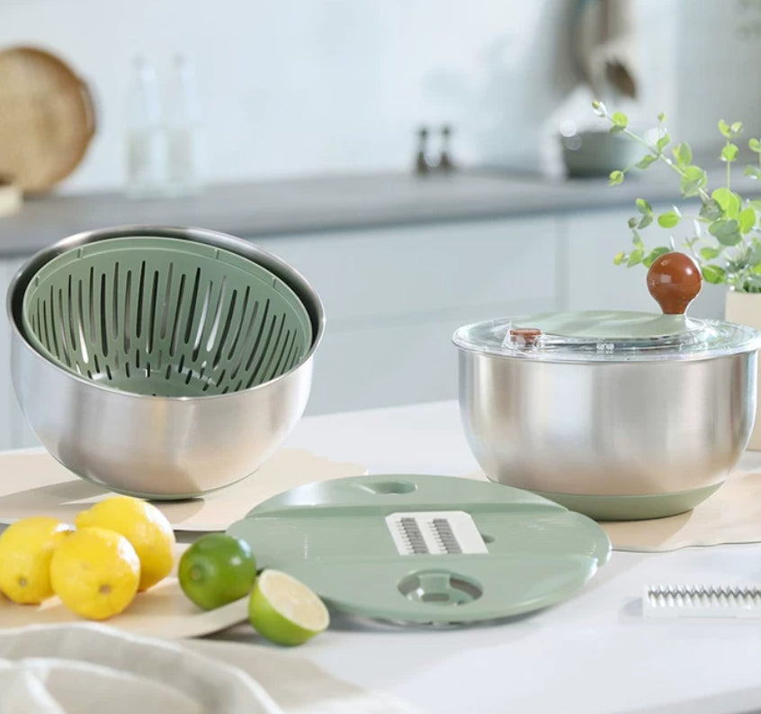 Stainless Steel Vegetable Dehydrator Salad Spinner & Dish Cutter - Green