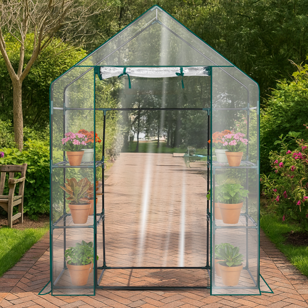 Mini Walk-In Greenhouse with PVC Cover, 4-Shelf Indoor Outdoor Garden Greenhouse 56x29x77 Inches