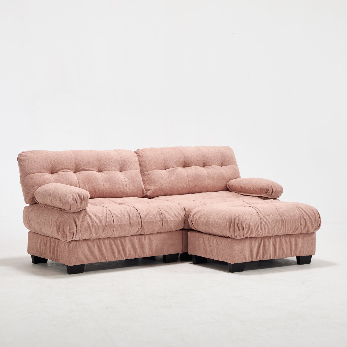 L Shaped Modular Sectional Sofa with Ottoman - Pink
