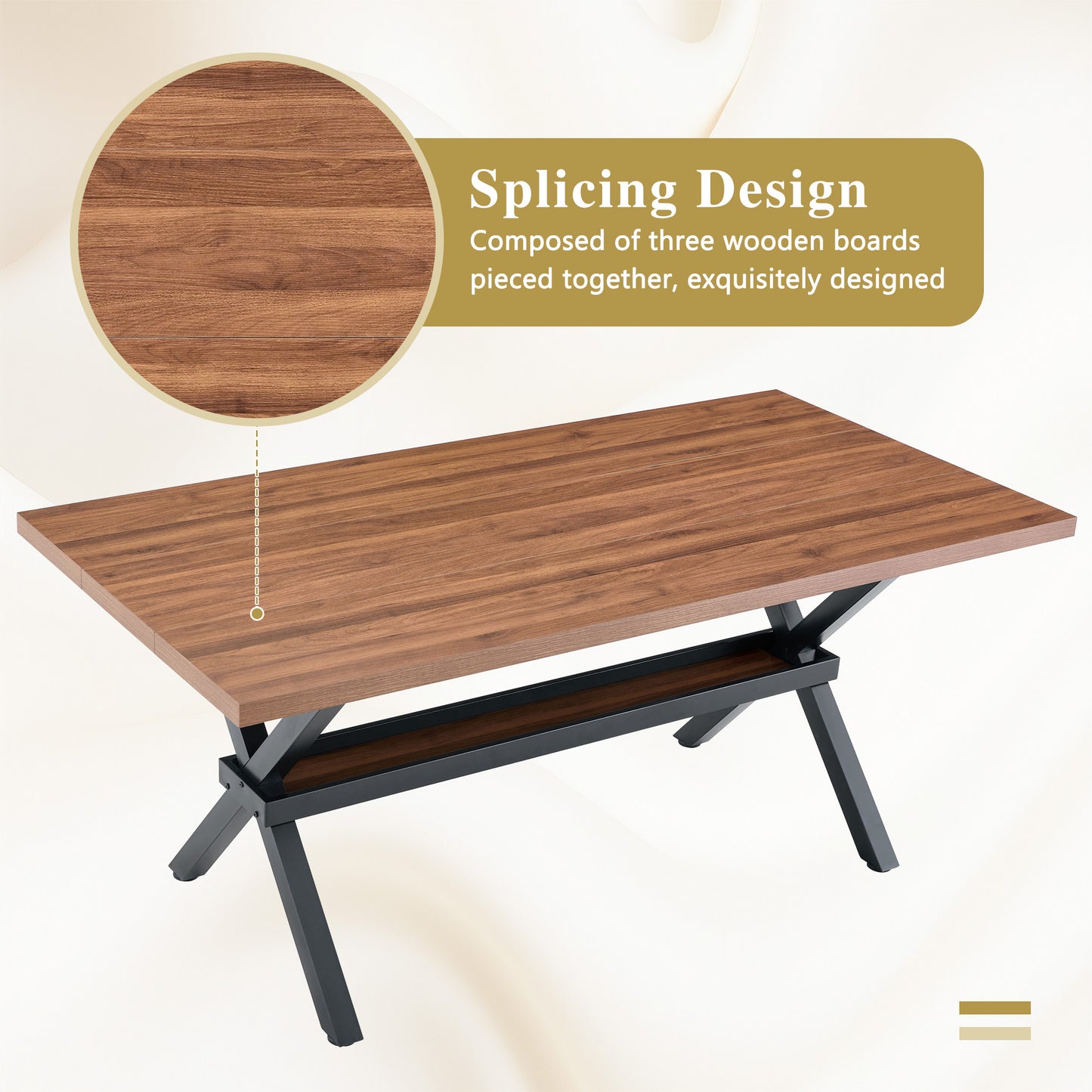 71 X35.4 Inch Walnut MDF Splicing Desktop With X-shaped Metal Frame