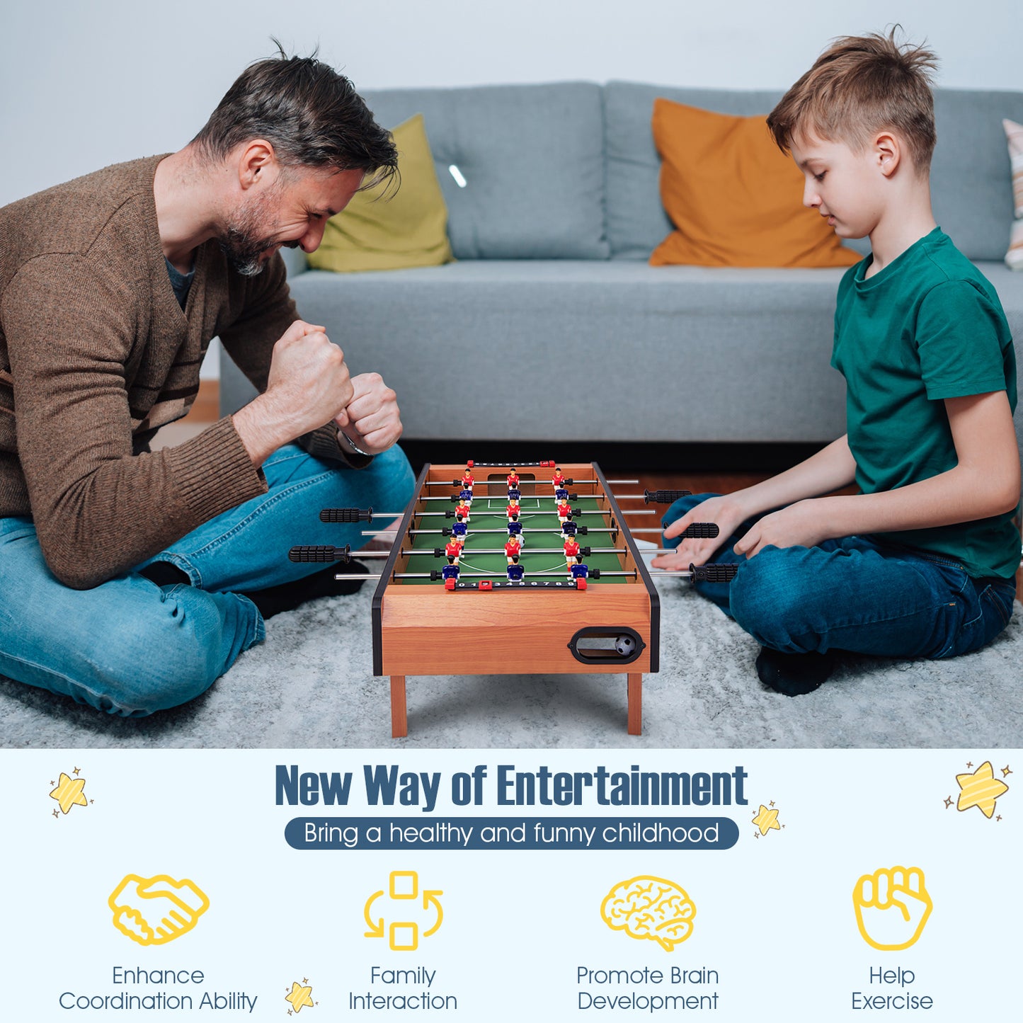 27 Inch Indoor Foosball Table with Legs - Solid Wood Construction