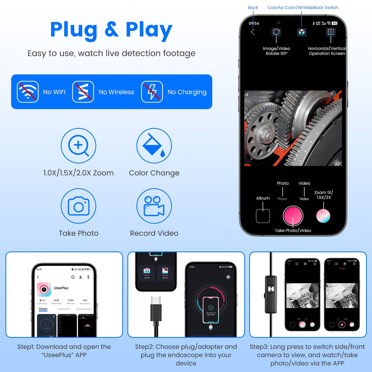 Endoscope Camera 1920P HD Waterproof Inspection Borescope with Dual Lenses & App Control
