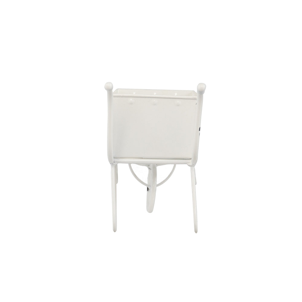 11.5x4x7 White Metal Decorative Disressed Wheelbarrow Planter,