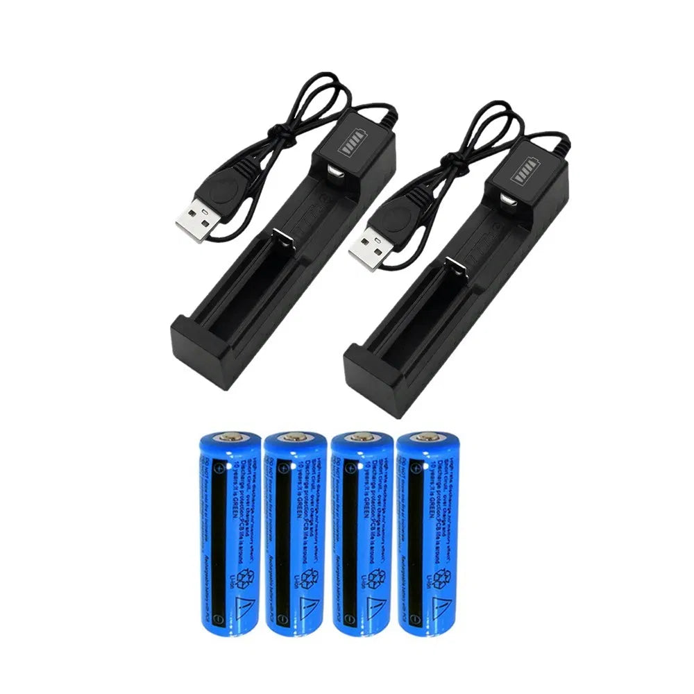 Rechargeable 3.7V Lithium-Ion Battery & USB Charger Set - LED Indicator, Multiple Quantities