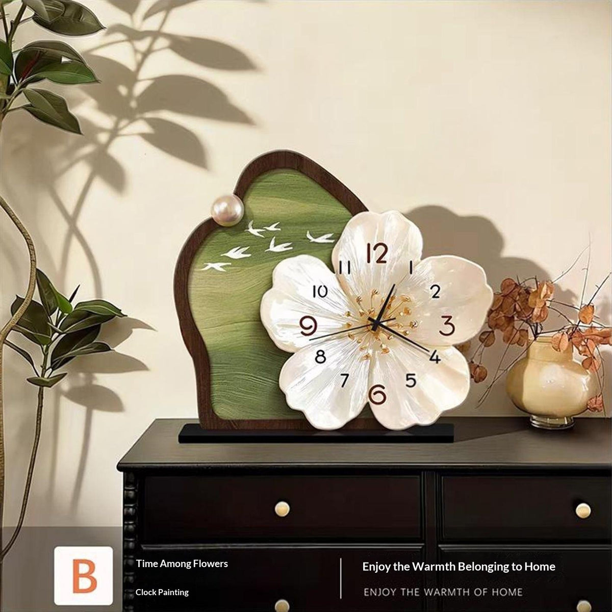 Medieval-Style Desktop Clock Painting - Botanical Flowers Art Frame-Free
