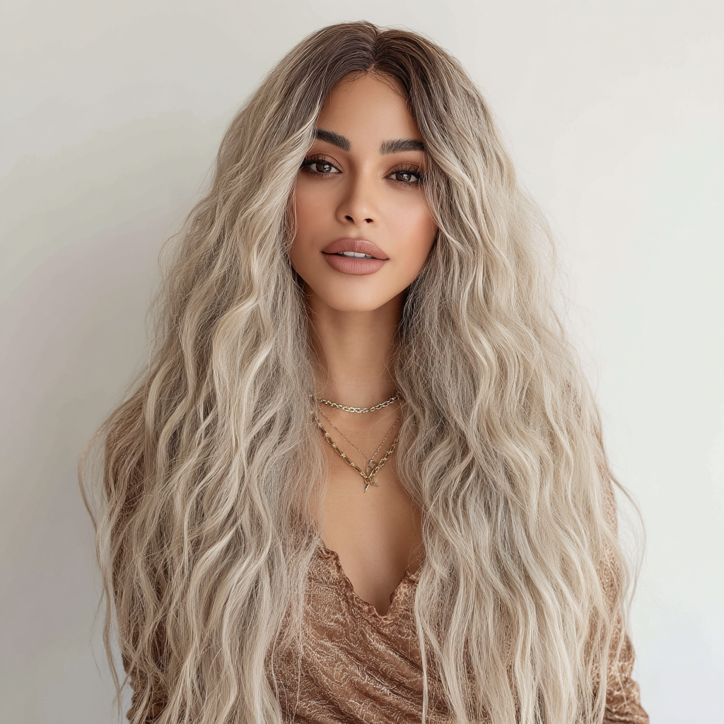 24-Inch Lace Front Wavy Curly Wig - Gray Gradient Synthetic Hair