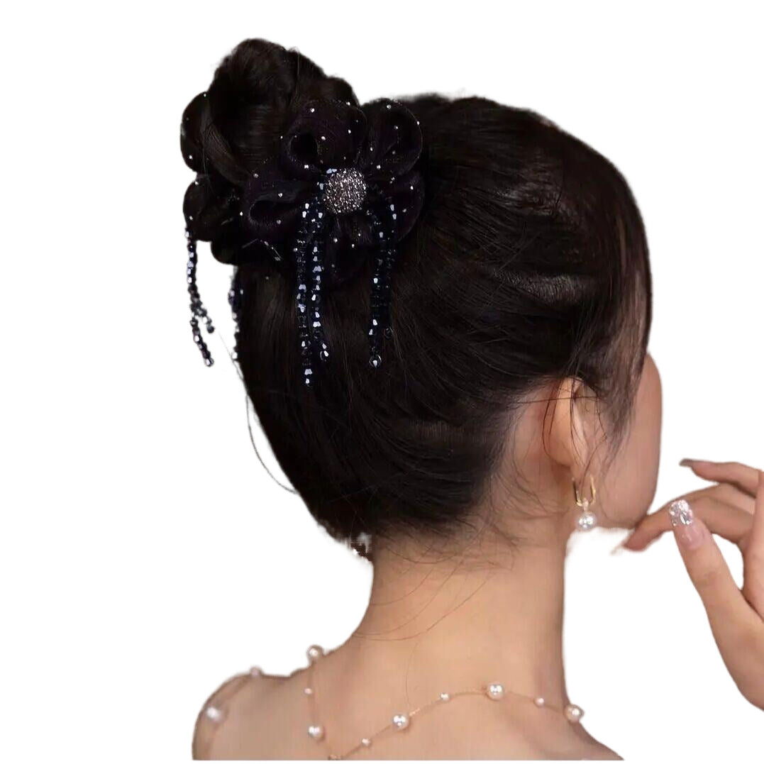 Flower Ball Grip Hairpin - Black