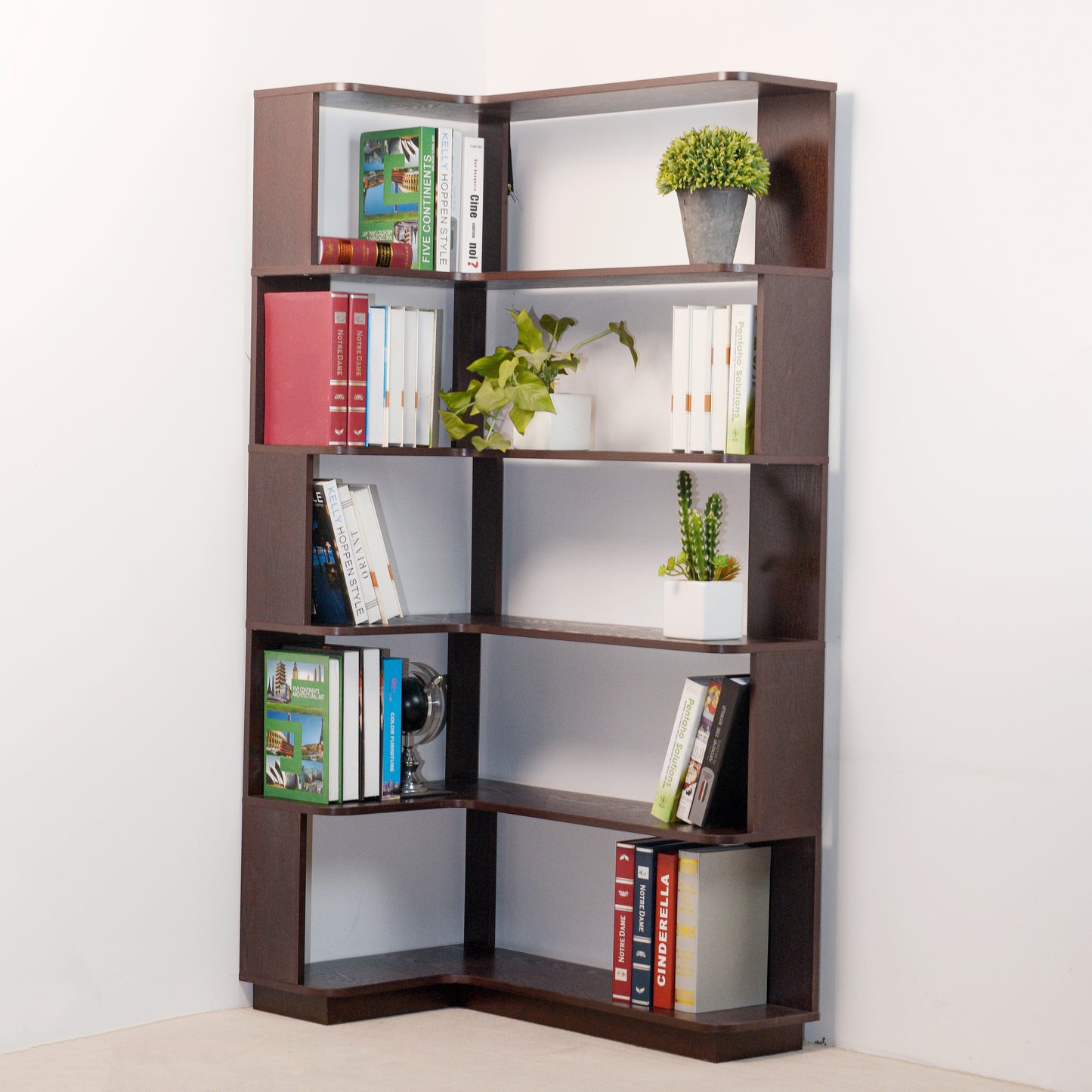 90cm 35.43in Extended Size Freestanding L-Shaped Corner Bookshelf For
