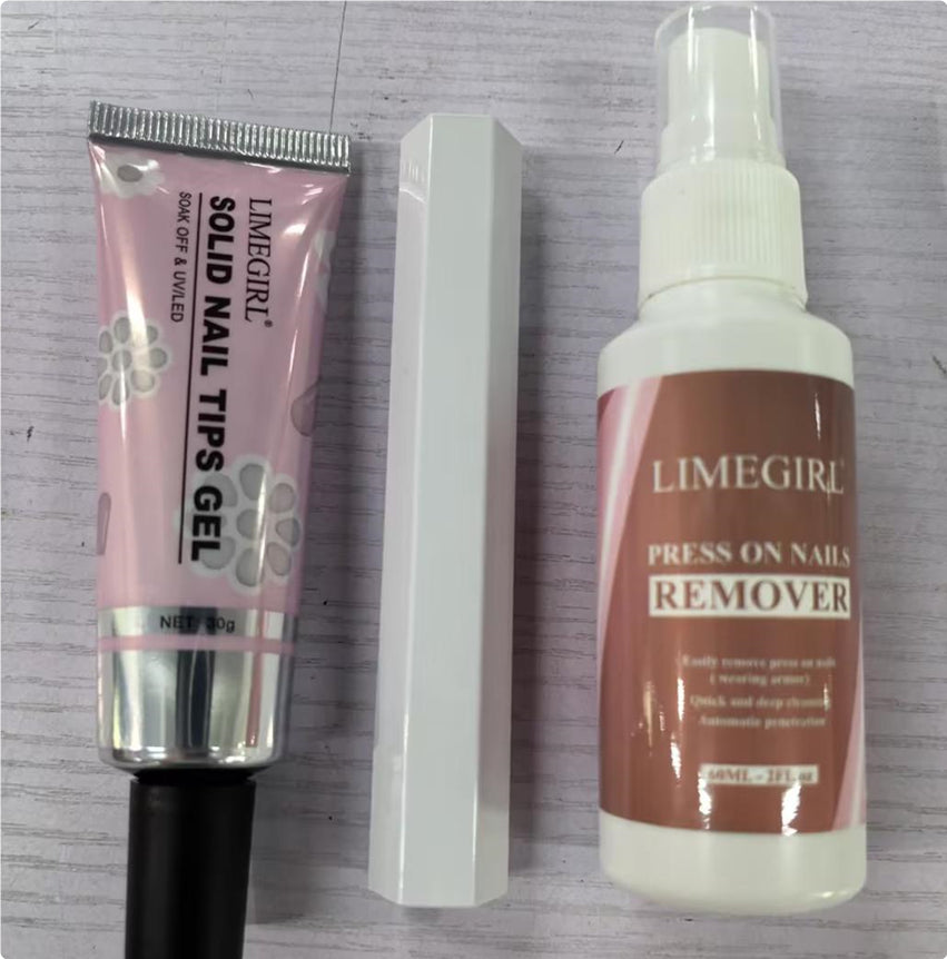 Manicure Nail Tips & Nail Glue Set - Solid State Nail Tips & Remover Glue