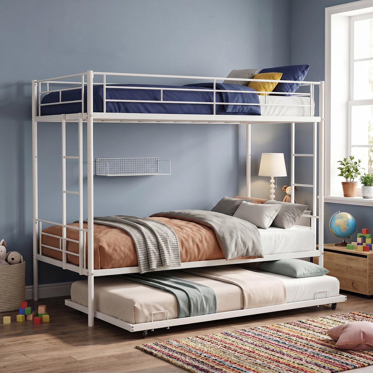 Twin Over Twin Bunk Bed with Trundle - Space Saving Design