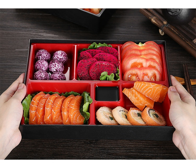 Japanese Style Wooden Grain Plastic Lunch Box with Divided Compartments