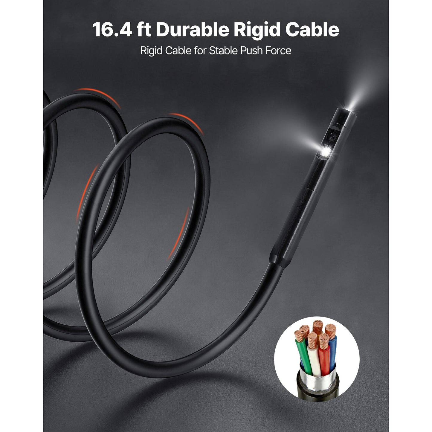 HD Endoscope Camera with 5-Inch Screen Waterproof Inspection Snake 16.4FT Cable