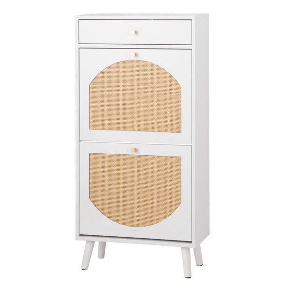 Shoe Cabinet with Drawer and 2 Flip-Top Compartments - White