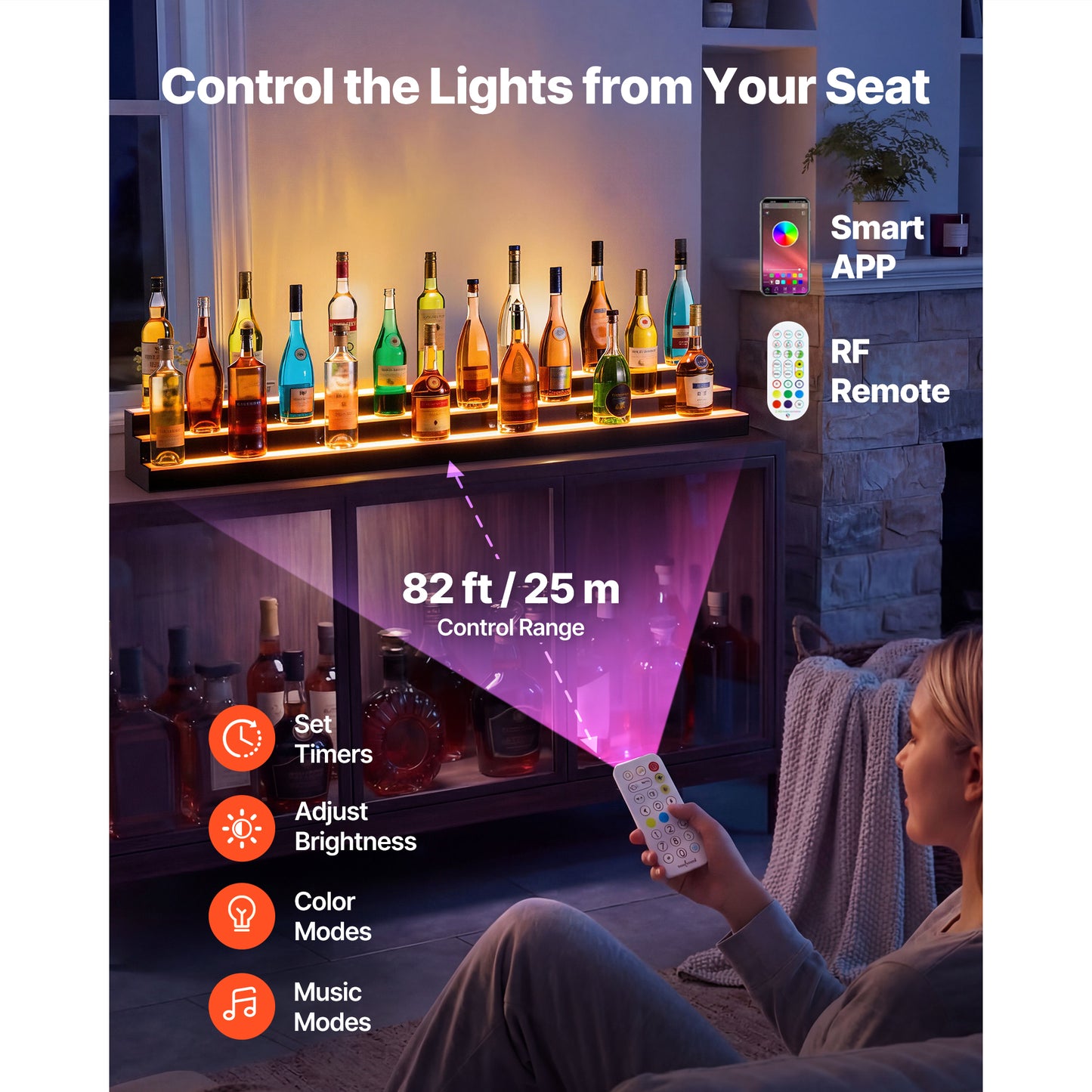 LED Liquor Bottle Display Shelf - 3 Tiers, Illuminated Home Bar Decor with Remote & App Control, 60 Inch