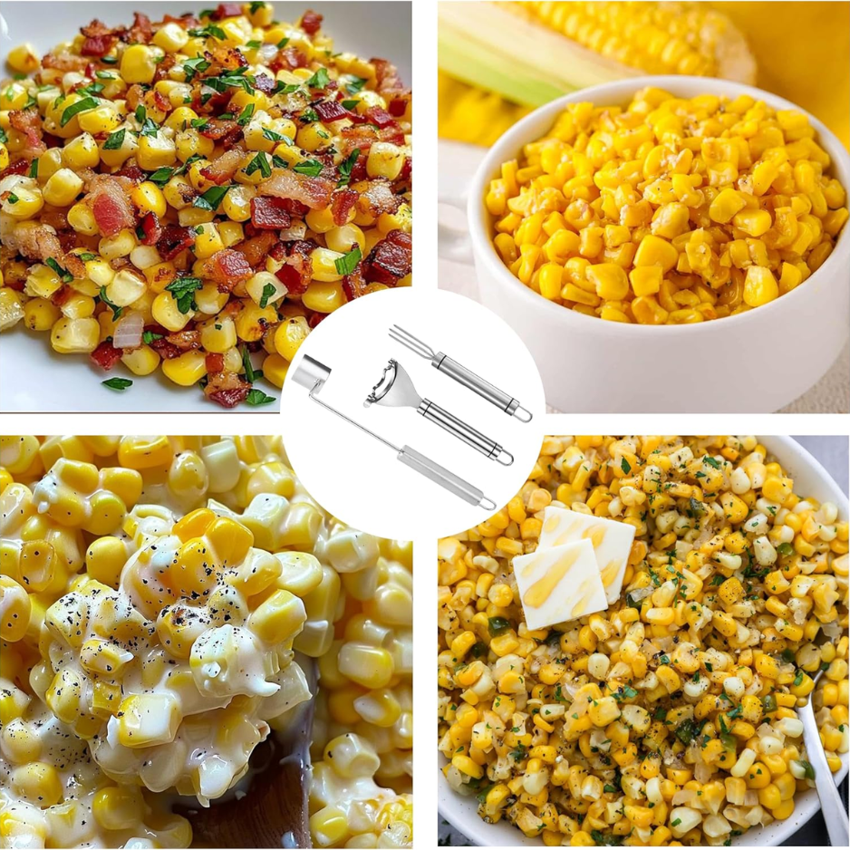 3-Piece Stainless Steel Corn Peeler Set - Corn Kernel Stripper
