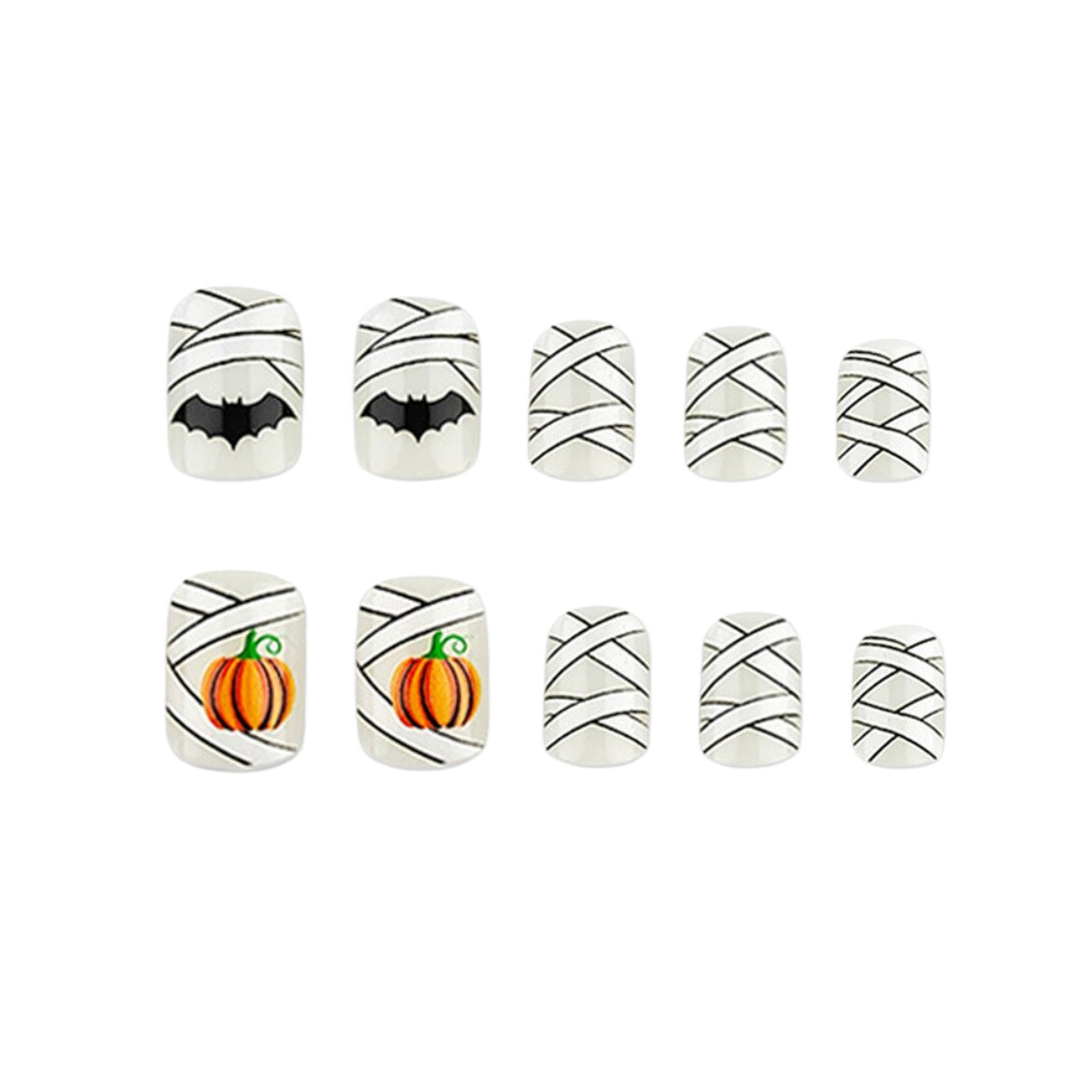 Halloween Nail Art Stickers Pumpkin Bat Design 24 Pieces - Wearable Nails