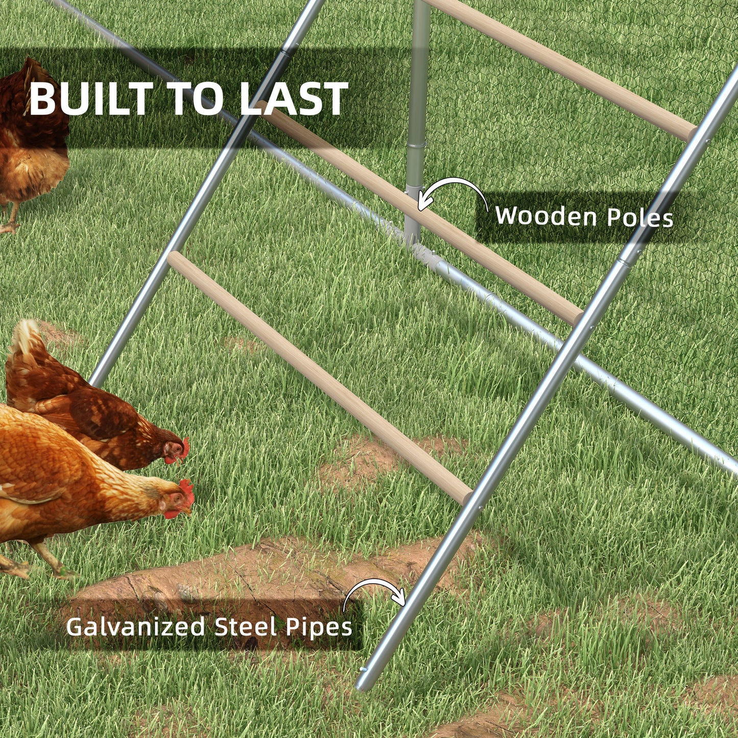 Chicken Roosting Bar for Coop - Wooden Perching Shelf with Galvanized Steel