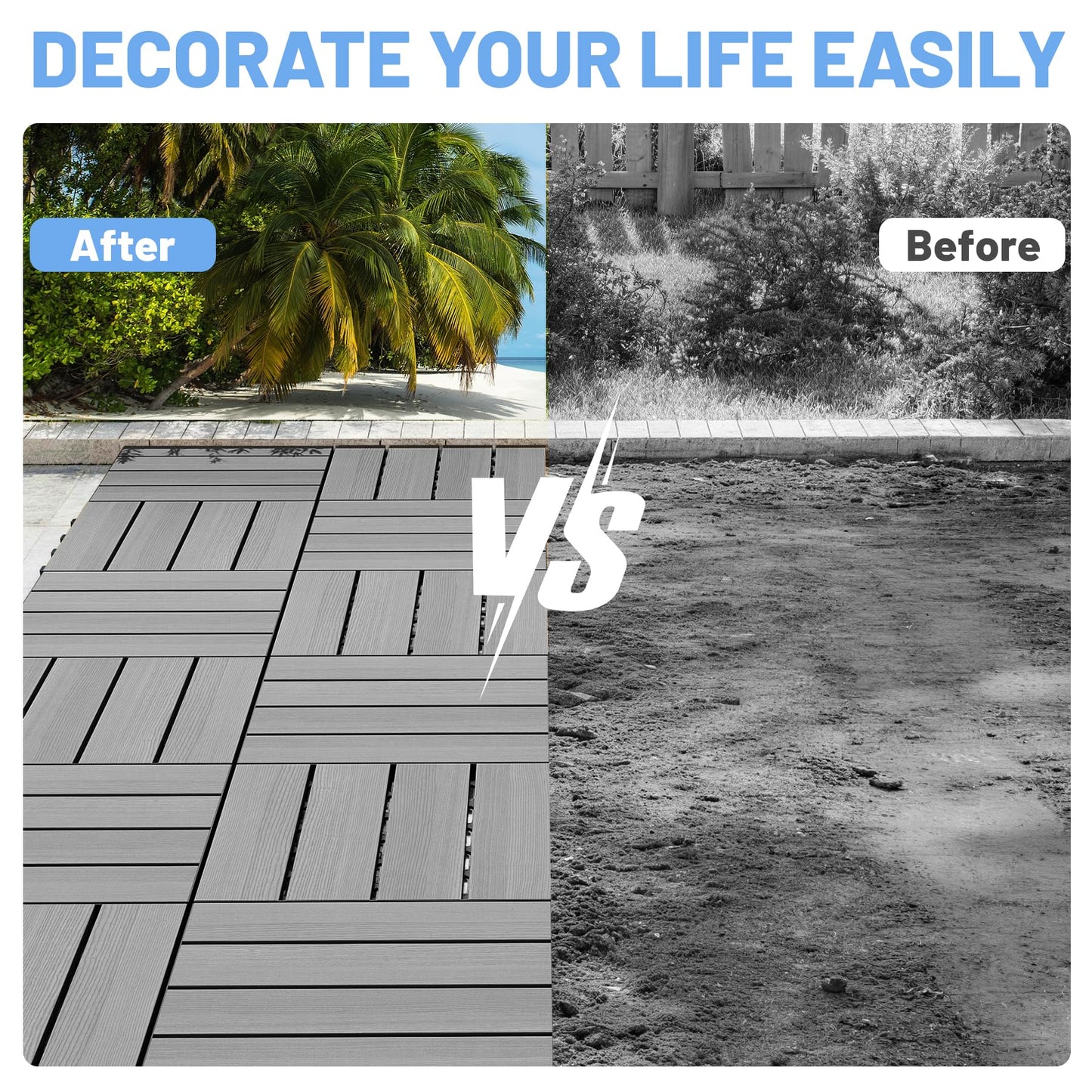 27 Pcs Interlocking Deck Tiles, 12 X HDPE Outdoor Flooring, Patio