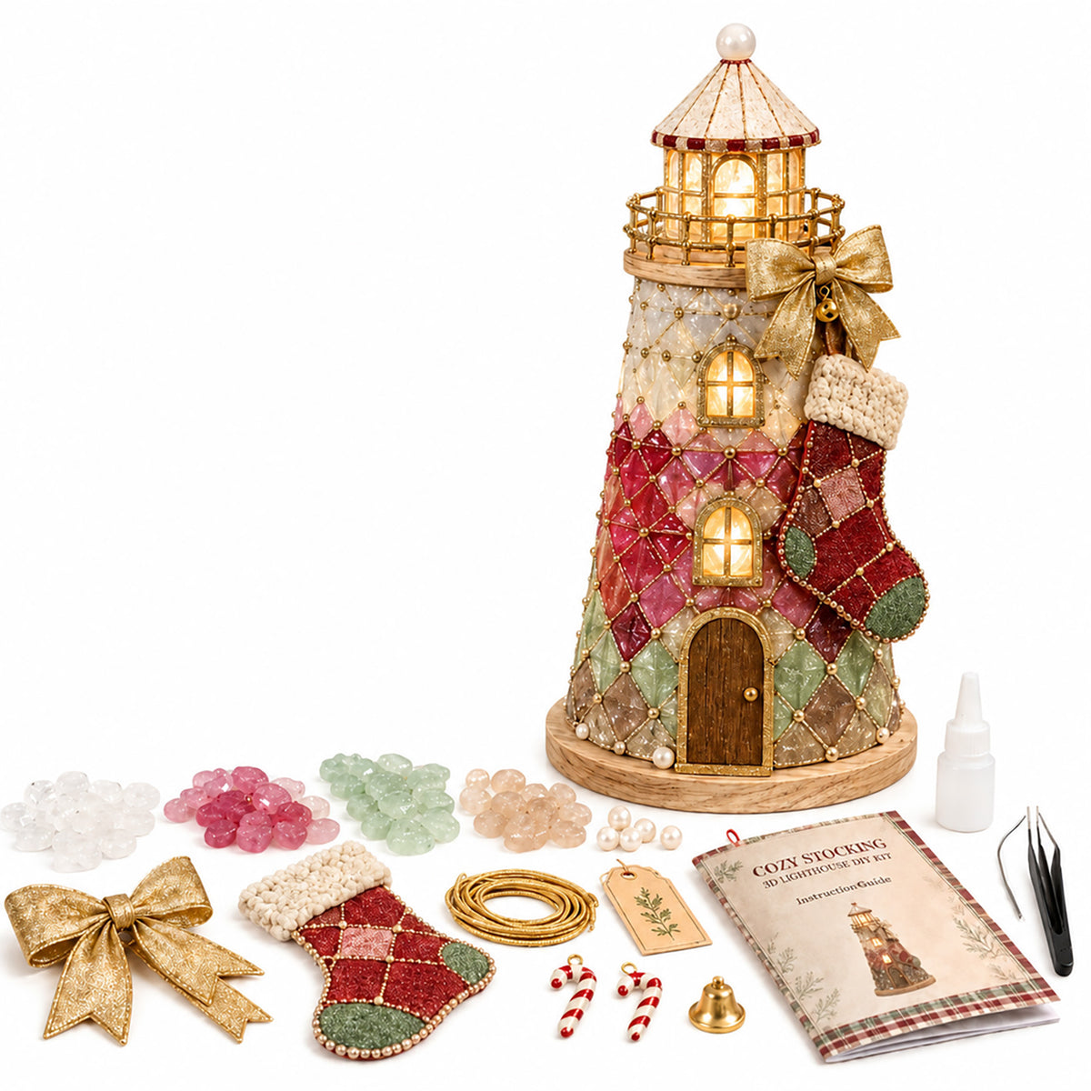 Santa Claus Glass-Textured Lighthouse Holiday Ornament Kit - All Styles