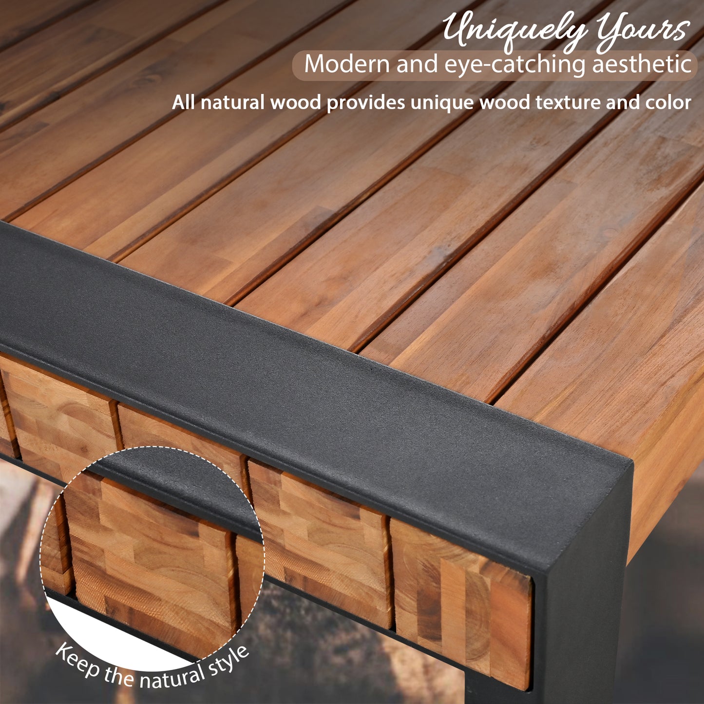 GO 3-pieces Outdoor Dining Table With 2 Benches, Patio Set Unique Top