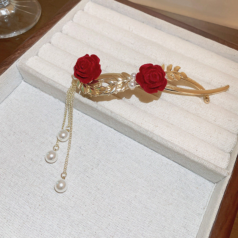 Korean Rose Wheat Ear Hair Clip - Red