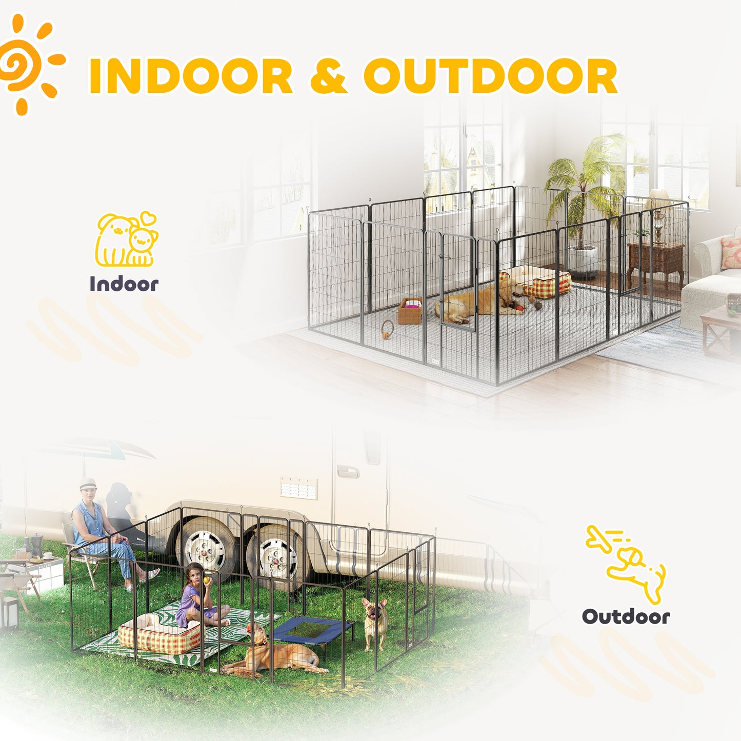 Indoor Outdoor Dog Playpen 24 Panels Lockable Door 44.5"H Pet Fence Black