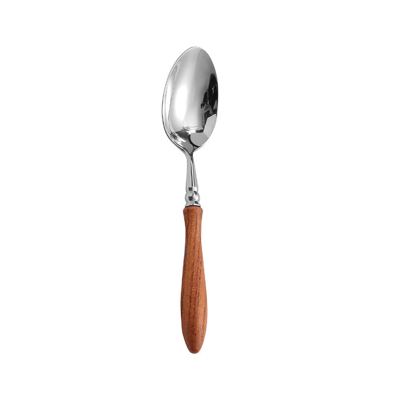 Stainless Steel Cutlery Set with Wooden Handles - Forks Spoons Knives