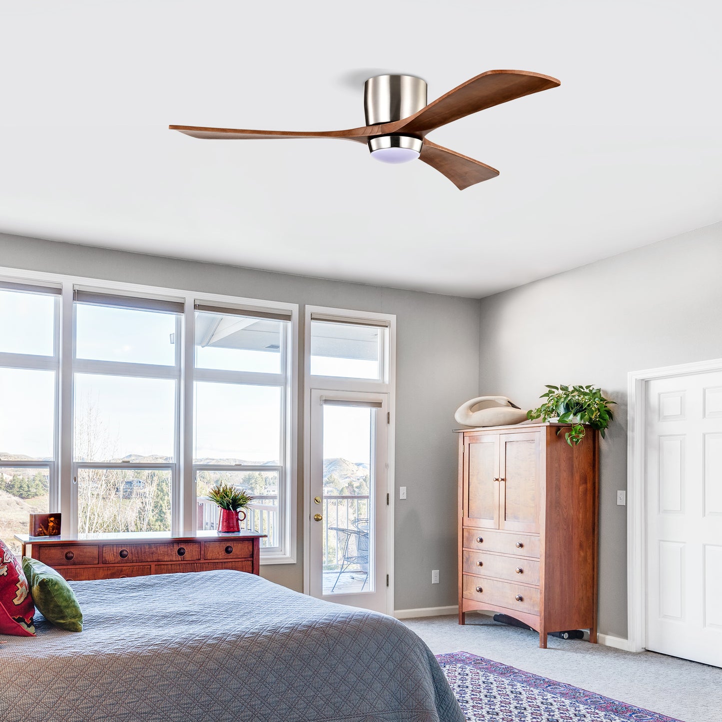 52-Inch Flush Mount Ceiling Fan with Remote Control - Nickel
