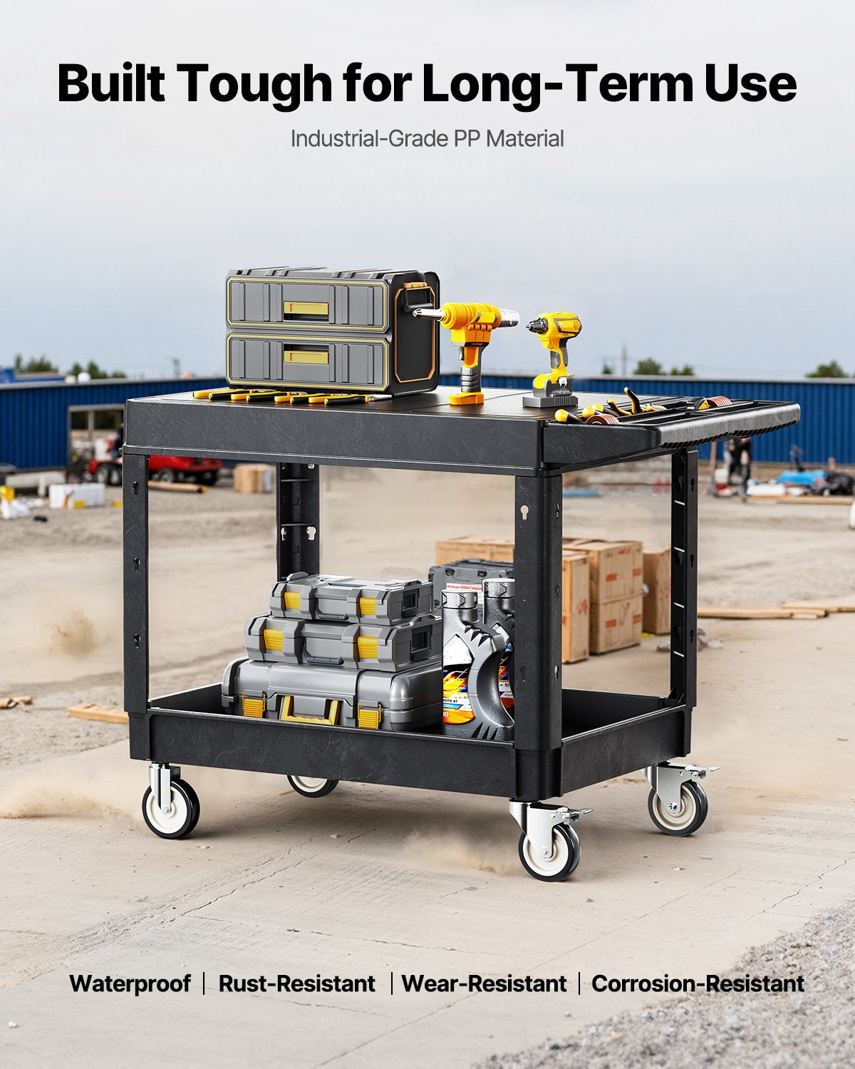 Heavy Duty Utility Cart with 2 Shelves - 550 Lb Capacity, Mobile Service Cart
