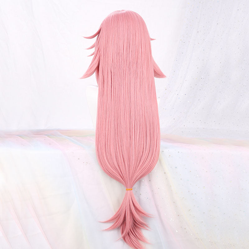 Pink Synthetic Long Wig with Medium Bangs - Solid Color, Heat Resistant