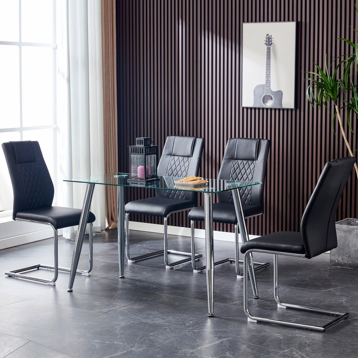 Modern Dining Chairs With Faux Leather Padded Seat Living Room