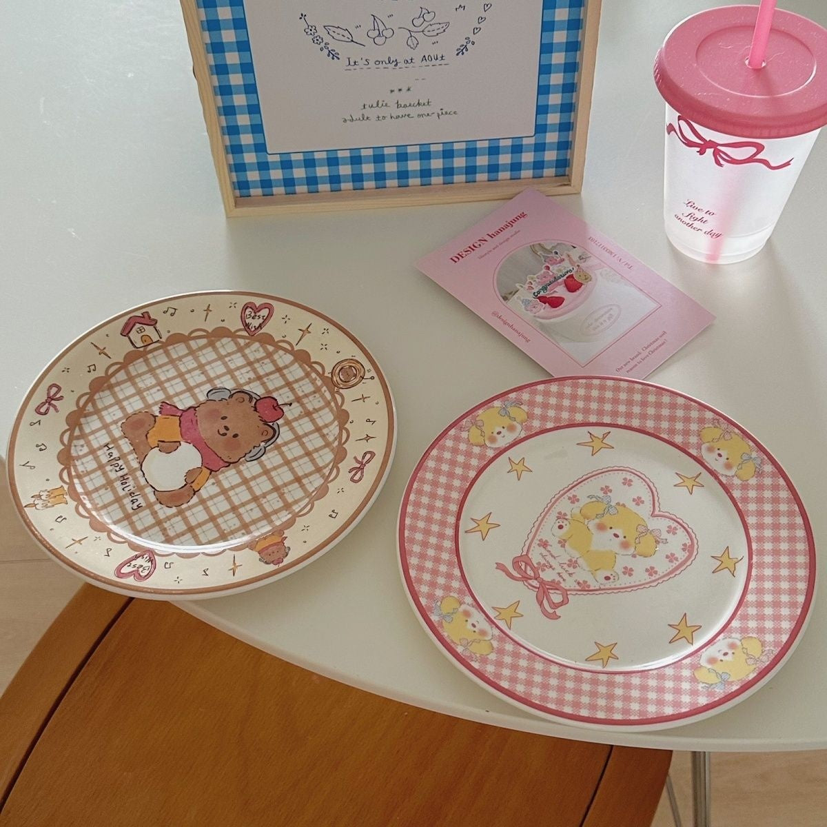 Cute Vintage Ceramic Dinner Plate with Little Bears and Puppies - 8 Inches