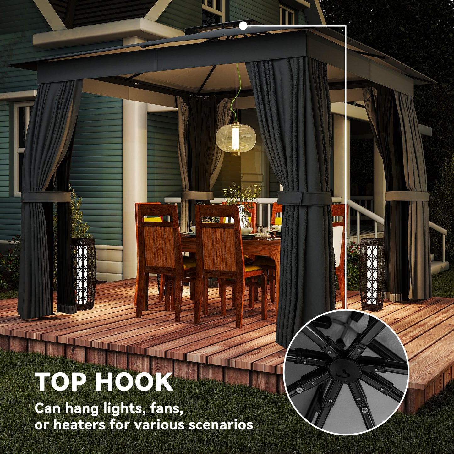10x10 Outdoor Patio Gazebo Canopy with Curtains & Netting - Dark Gray