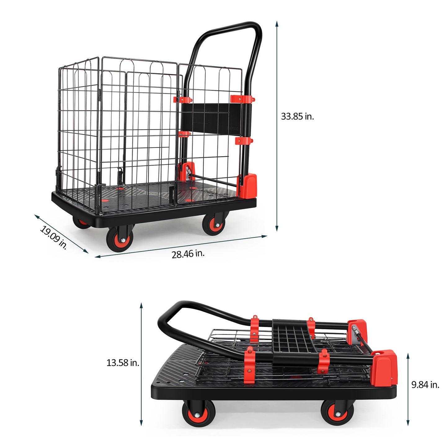 Foldable Push Hand Truck Cart - 330 lbs Capacity, Metal Frame