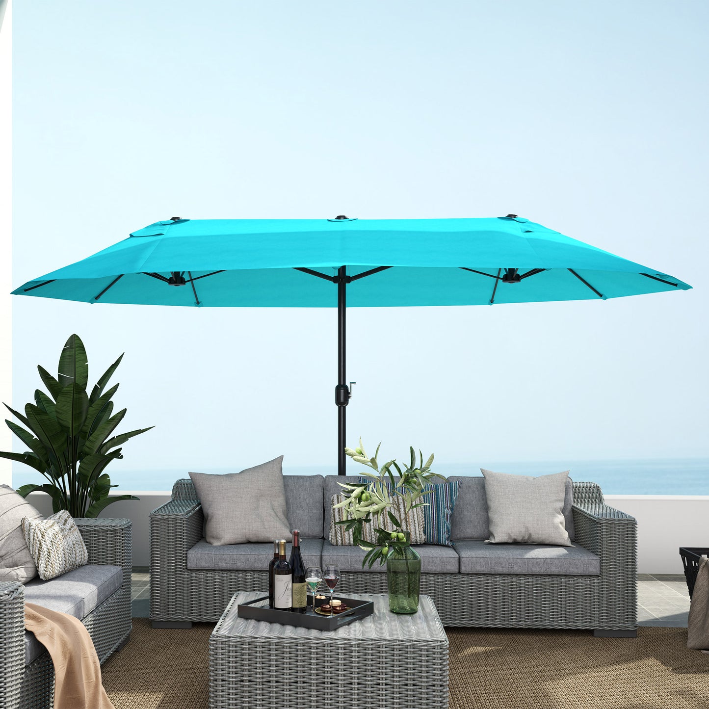 15ft Double-Sided Patio Umbrella with Crank Handle - Light Blue