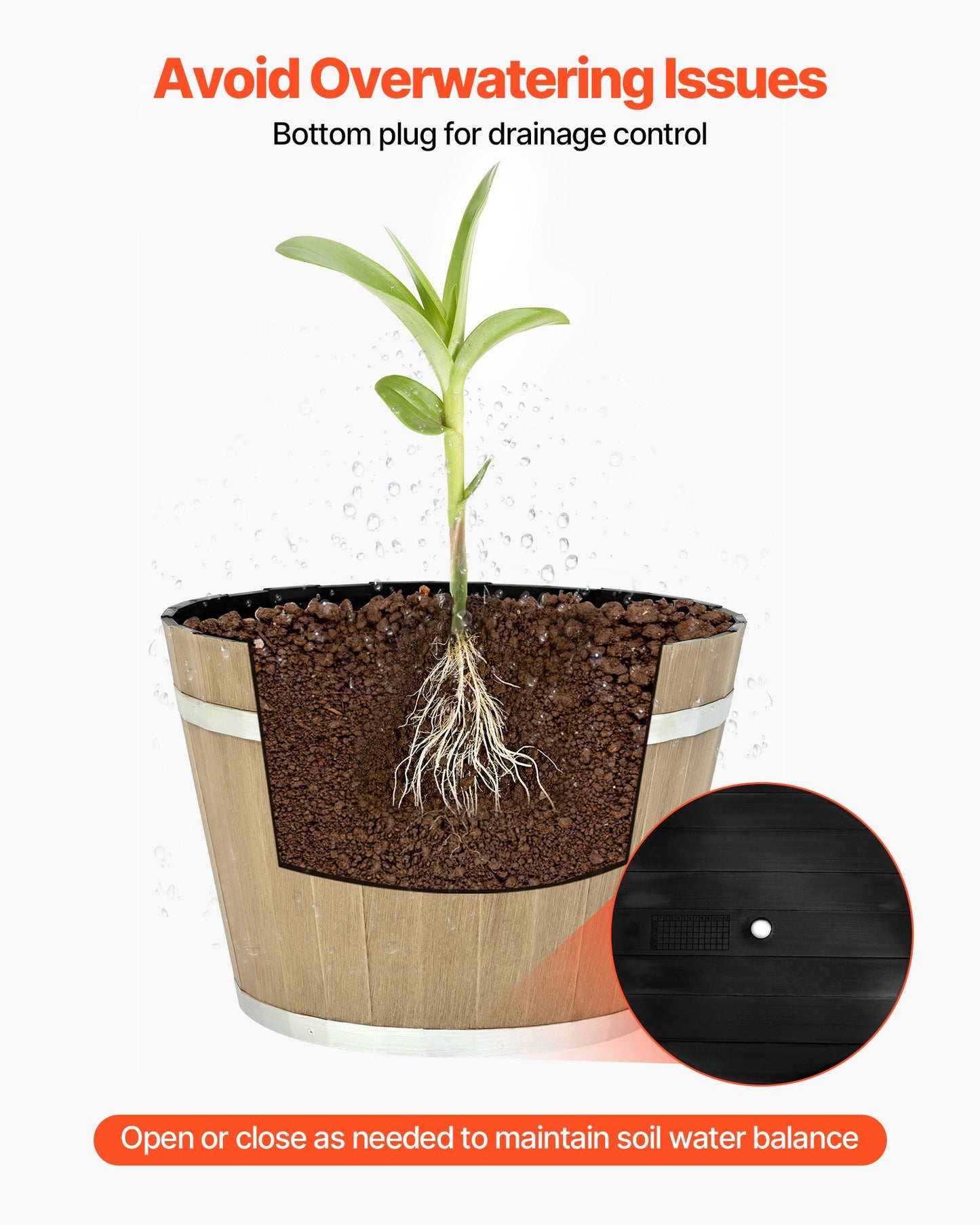 Resin Whiskey Barrel Planter - Rustic Garden Flower Pot, 11.81 Inch Natural Finish