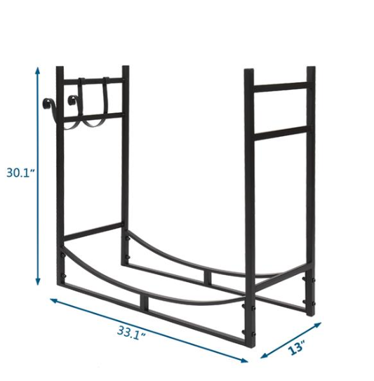Heavy-Duty Firewood Stand with Shelving and Hooks - Weatherproof Steel Garden Tool