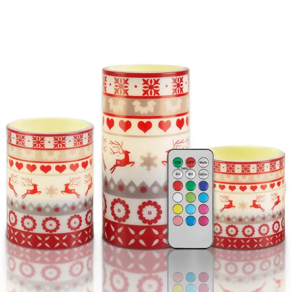 3Pcs Christmas Flameless LED Candles with Remote Control & Timer