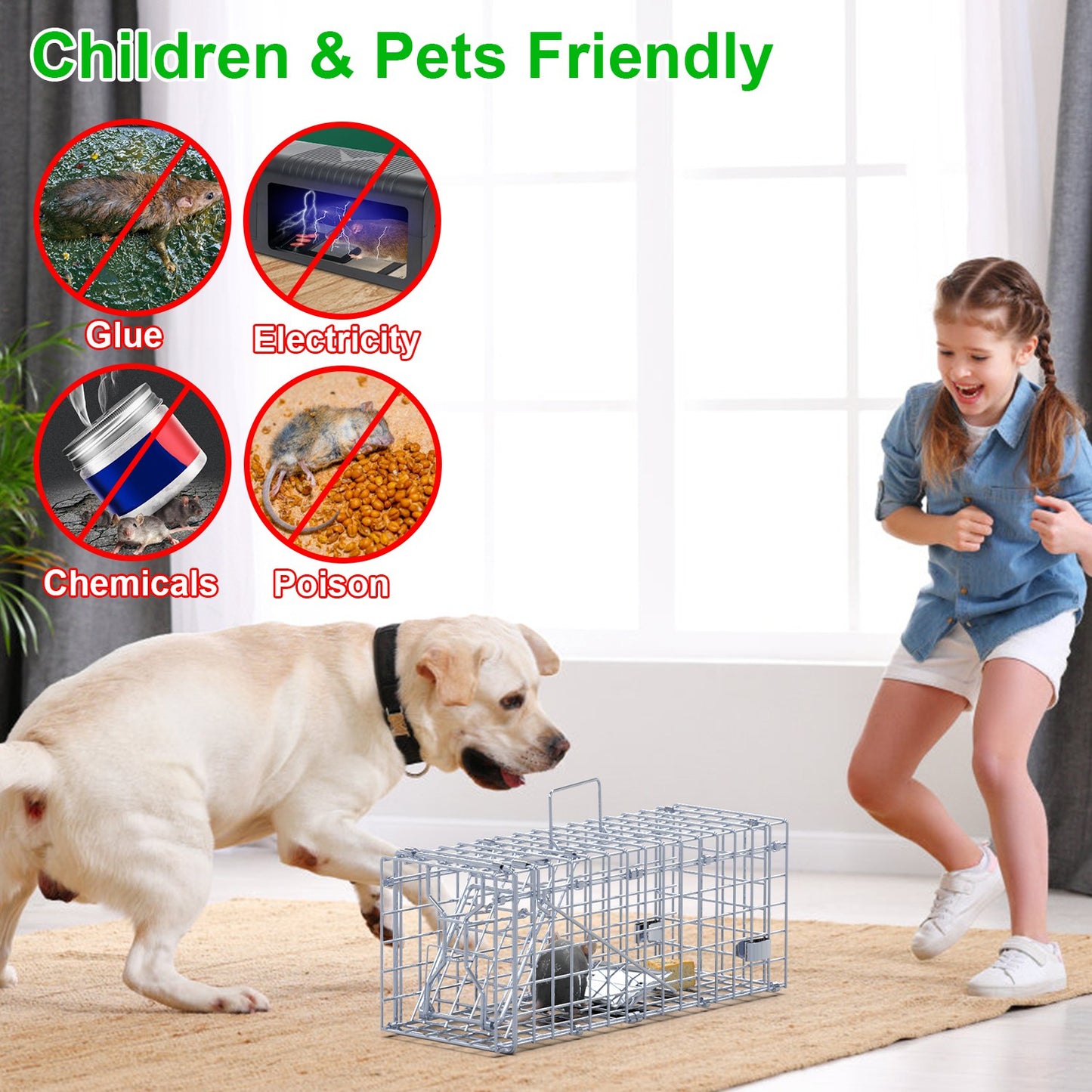 2-Pack Humane Live Rodent Trap Cage with Detachable L-Shaped Rod - Garden & Pest Control