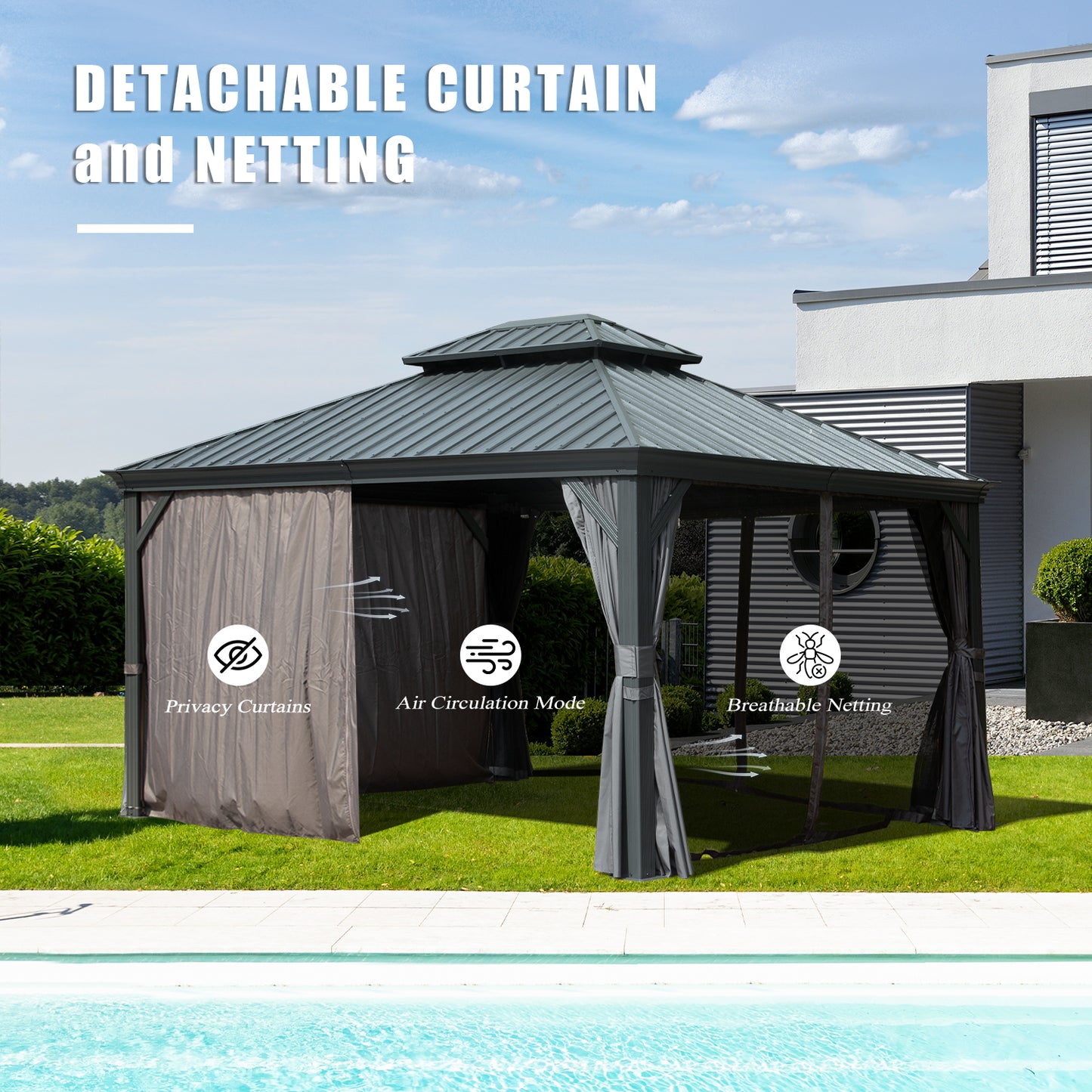 10 X 12 Hardtop Gazebo Outdoor Metal With Galvanized Steel Double