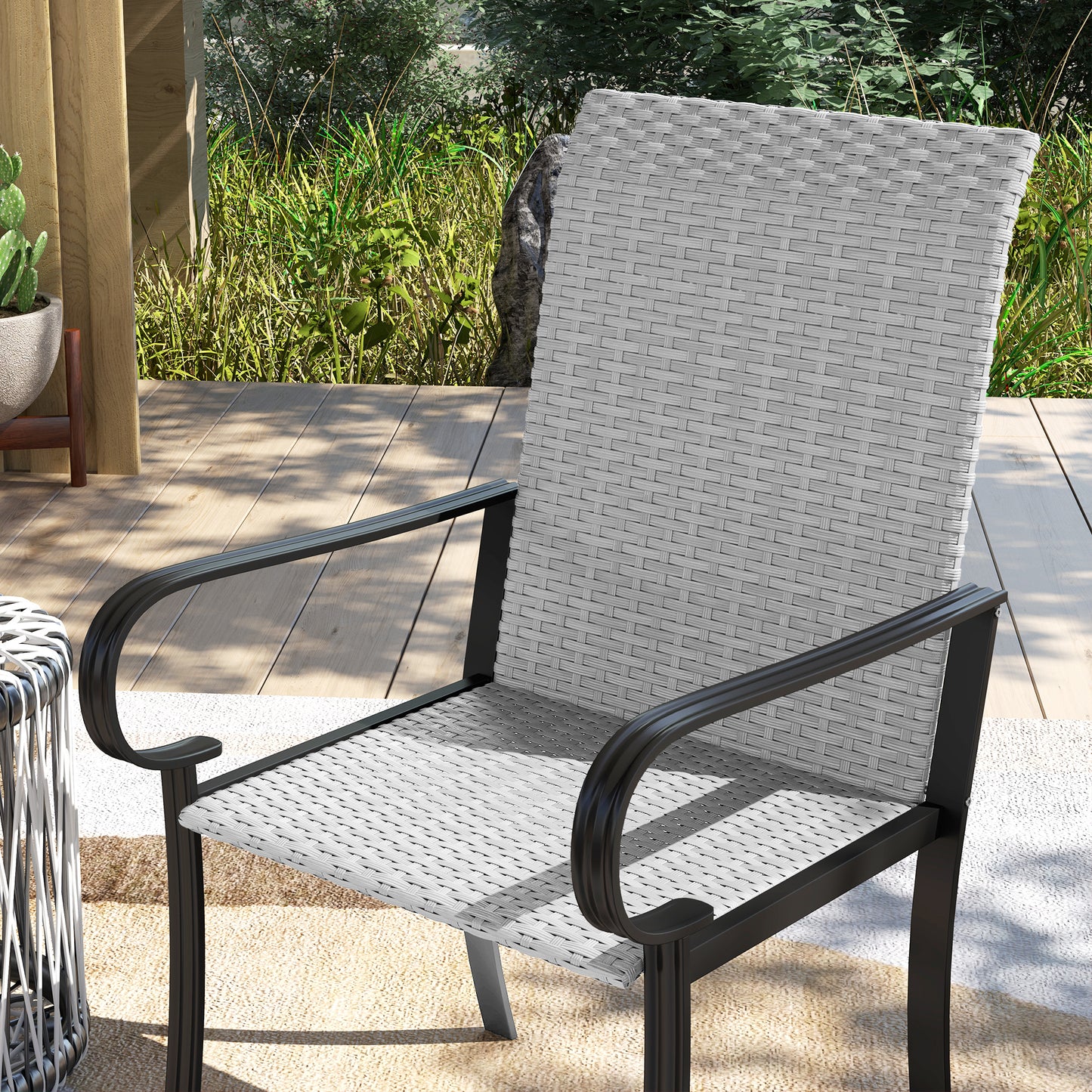 Set of 4 Gray Outdoor Dining Chairs with Armrests