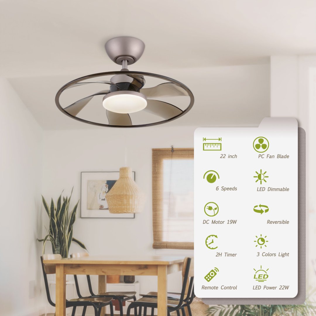 Indoor LED Ceiling Fan with Remote Control - 22W, Reversible, Modern Coffee Finish
