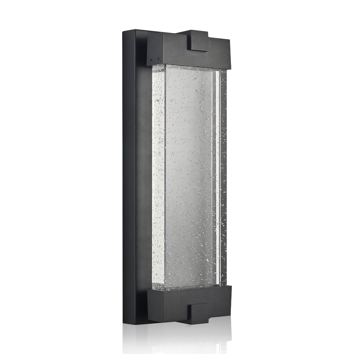 19-Inch Black Aluminum Outdoor Wall Light with Bubble Crystal Glass - Weatherproof Sconce with LED 3000K Warm Light
