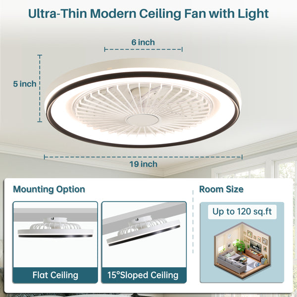 19 Inch RGB Dimmable Ceiling Fan with Remote Control, Bladeless Design for Bedroom & Party