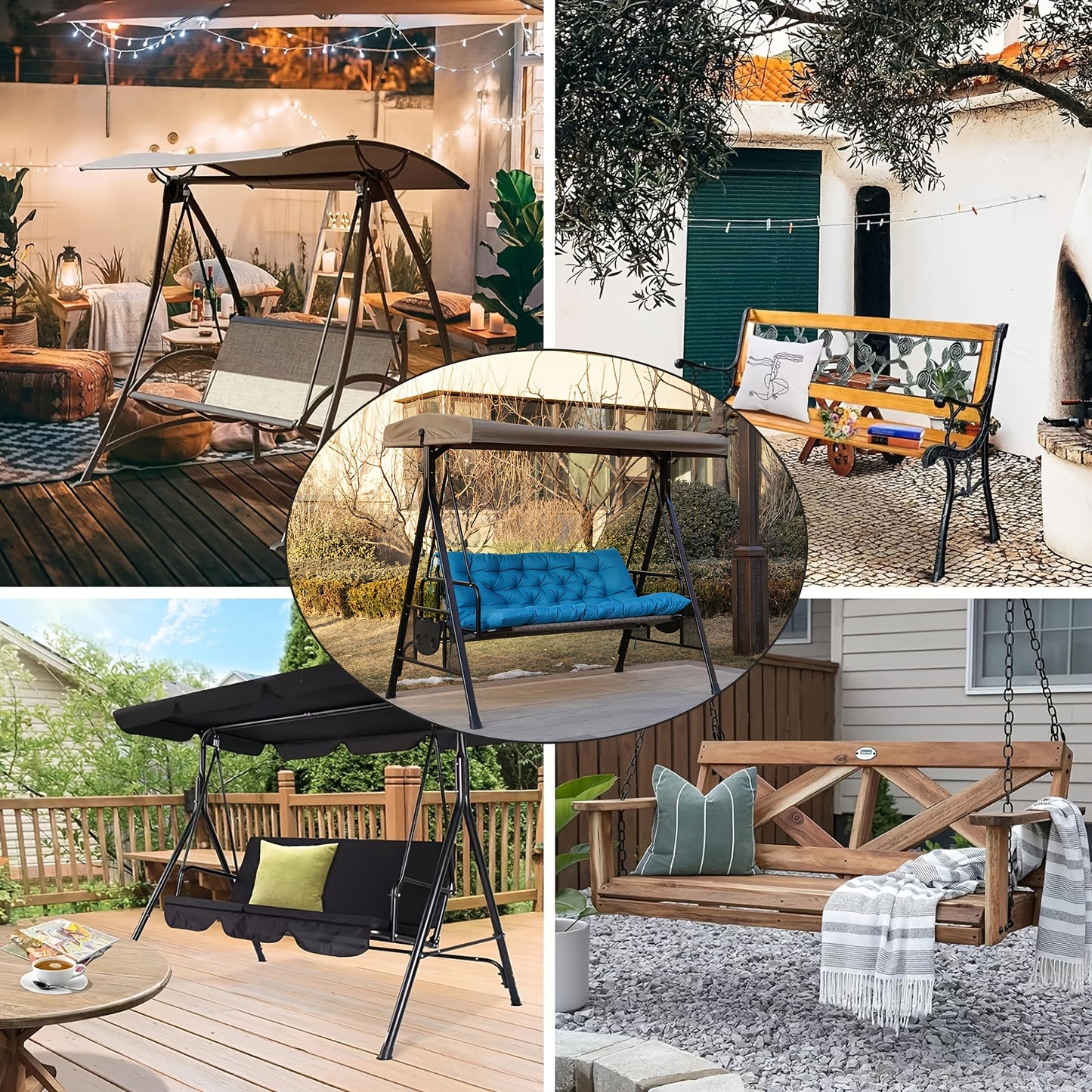 Outdoor Swing Cushions 2-3 Seater Waterproof Bench Pad with Anti-Slip Straps - Multiple Colors