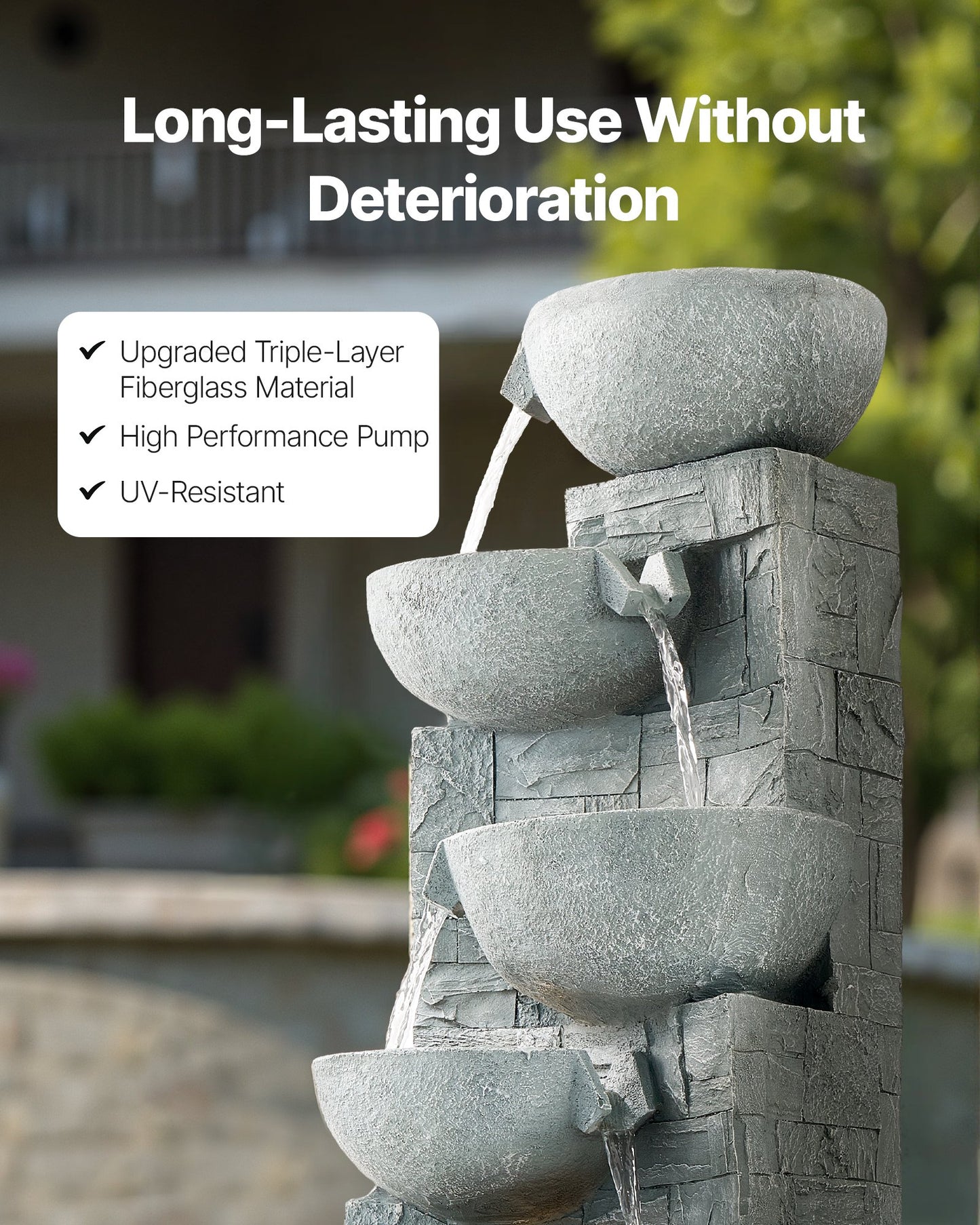 Outdoor 5-Tier Bowls Water Fountain - Cascading Garden Decor, 31.5 Inch