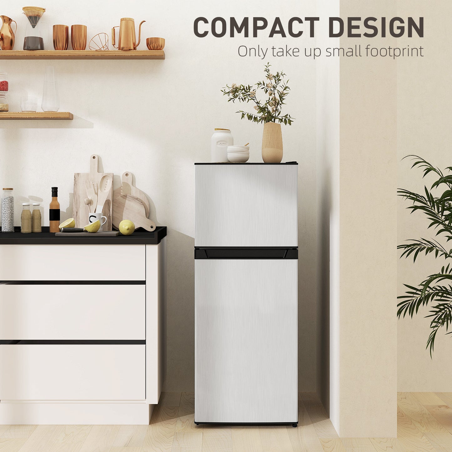 Small Refrigerator with Freezer 4 Cu Ft - Reversible Doors, Silver