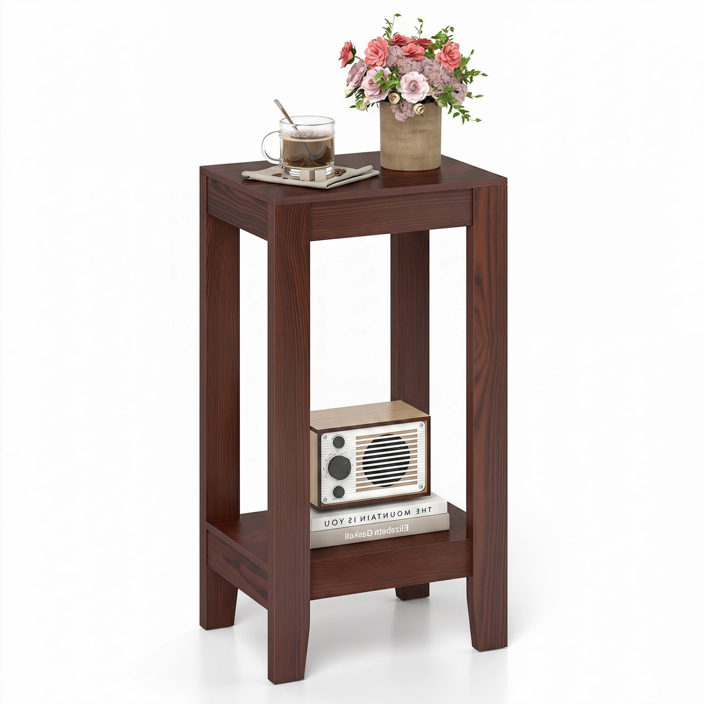 Compact Wooden End Table with Storage Shelf - Versatile Use