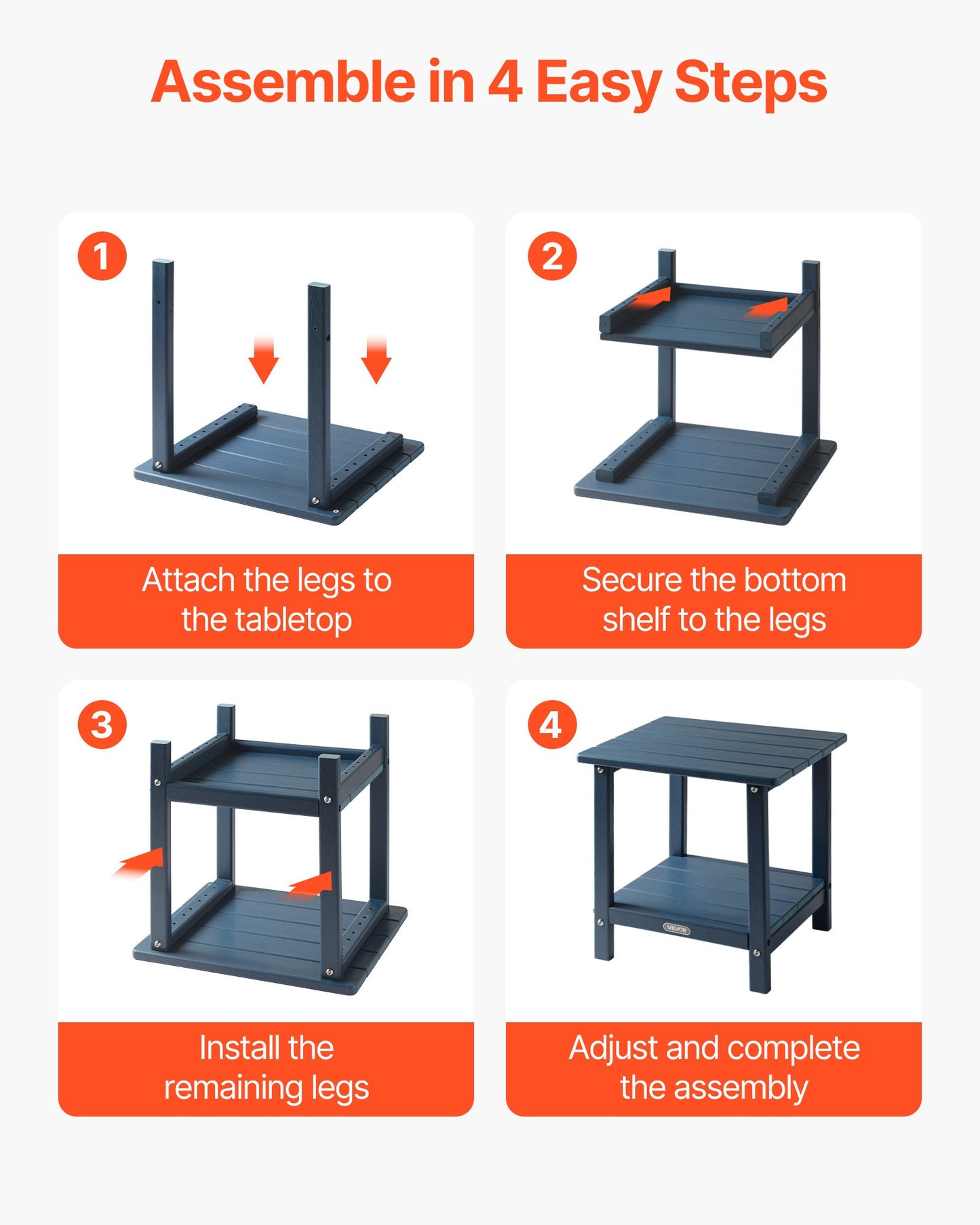 Outdoor Side Table 2-Tier HDPE Weatherproof Garden End Table - Blue